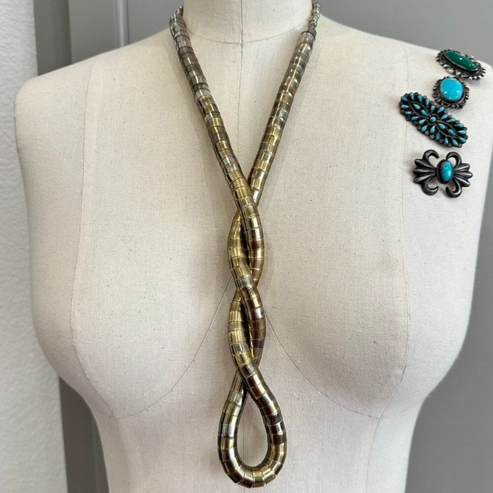 Vintage Bendable Snake Necklace 31" Mixed Metal Bold Statement Layering Art boho